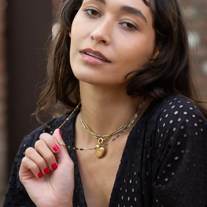 Black Enamel and Pearl 14k Gold 21 Chain Antique Necklaces