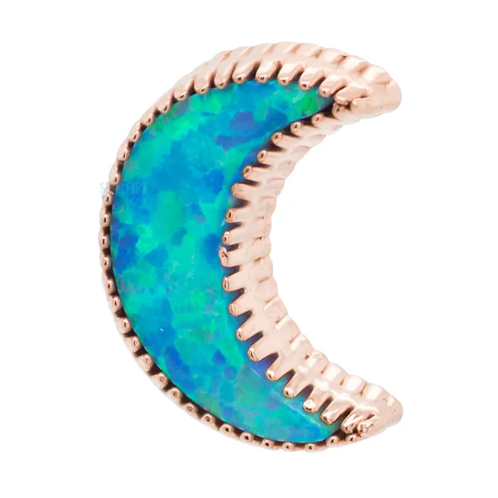 Body Gems Earrings threadless Cabochon Moon End in Gold with Opal