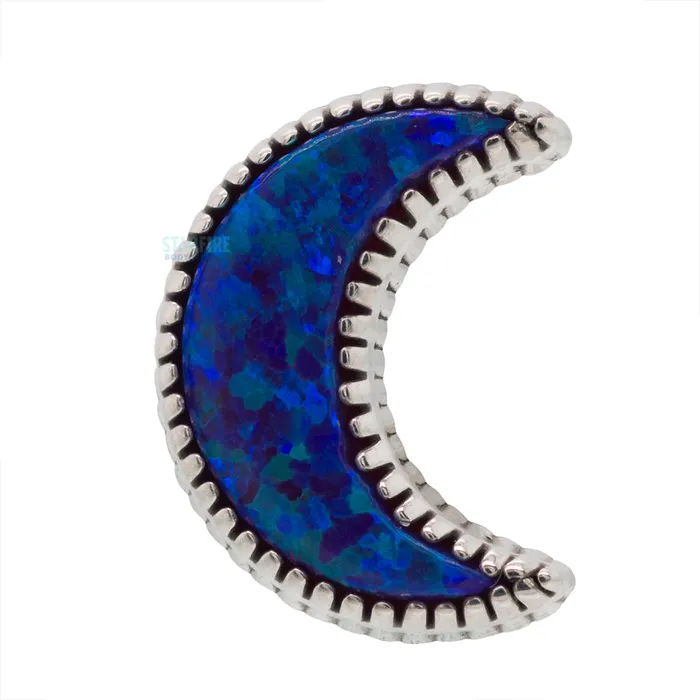 Body Gems Earrings threadless Cabochon Moon End in Gold with Opal