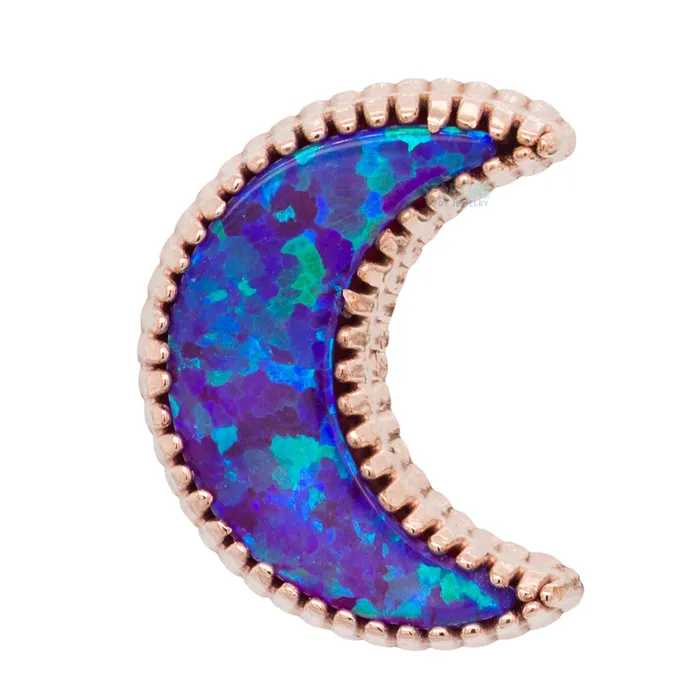 Body Gems Earrings threadless Cabochon Moon End in Gold with Opal