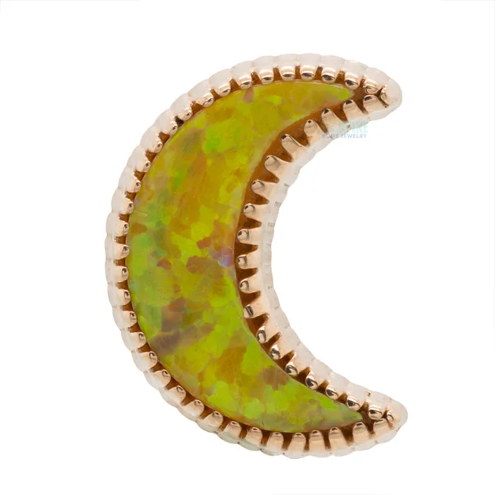 Body Gems Earrings threadless Cabochon Moon End in Gold with Opal