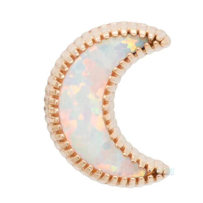 Body Gems Earrings threadless Cabochon Moon End in Gold with Opal