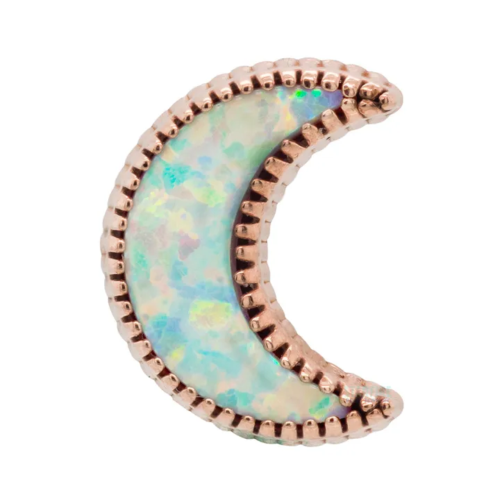 Body Gems Earrings threadless Cabochon Moon End in Gold with Opal