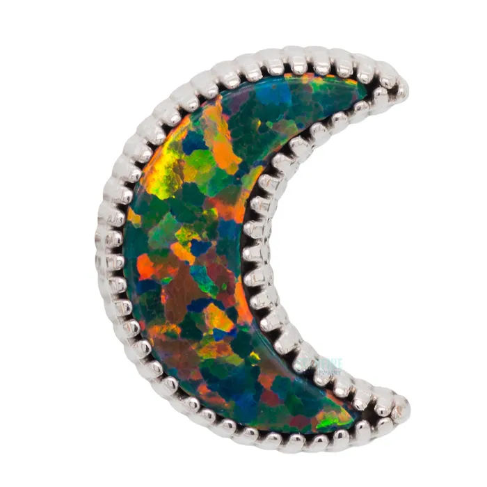 Body Gems Earrings threadless Cabochon Moon End in Gold with Opal