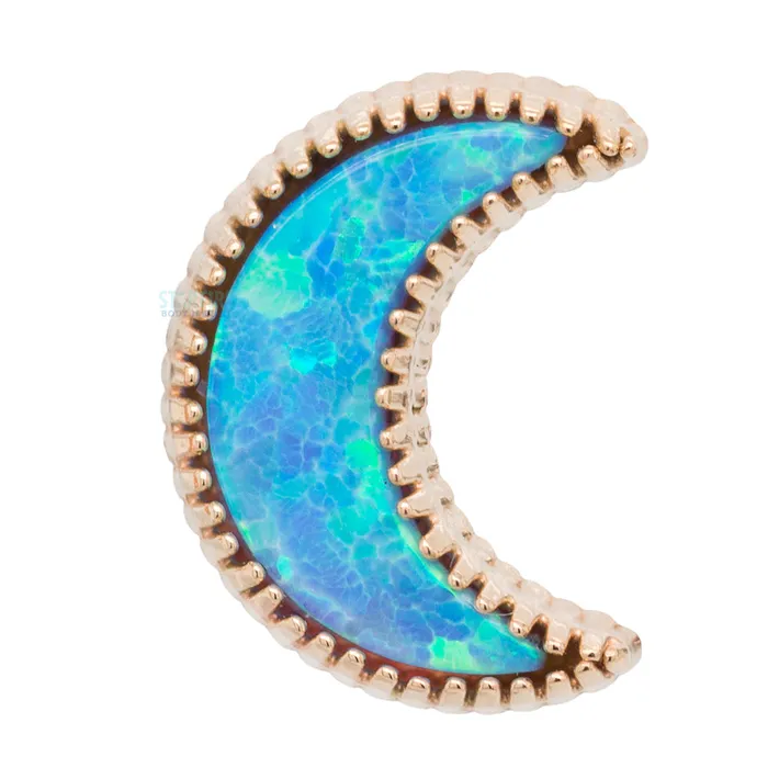 Body Gems Earrings threadless Cabochon Moon End in Gold with Opal