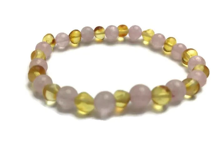 Bracelets Baltic Essentials Baltic Amber Teen Adult 75 inch Bracelet Honey Amber Pink Sadness