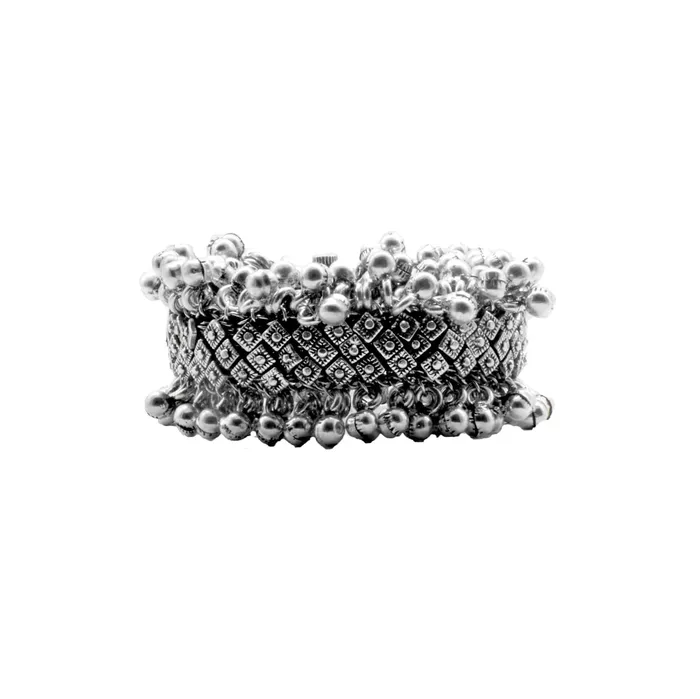 Bracelets Teejh Teejh Geeta Rawa Work Silver Oxidized Ghungroo Bangle Bracelets Teejh Teejh Geeta Rawa Work Silver Oxidized Ghungroo Bangle