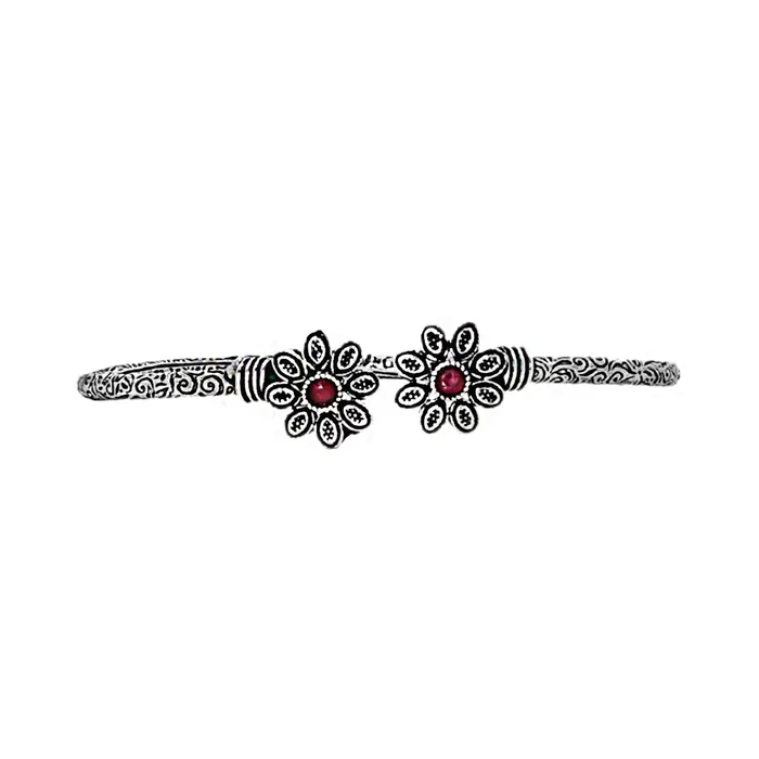 Bracelets Teejh Teejh Saroj Silver Oxidised Floral Bracelet Bracelets Teejh Teejh Saroj Silver Oxidised Floral Bracelet