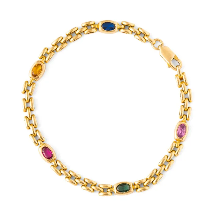 Bracelets Vintage Italian 14K Gold and MultiColor Stone Link Bracelet