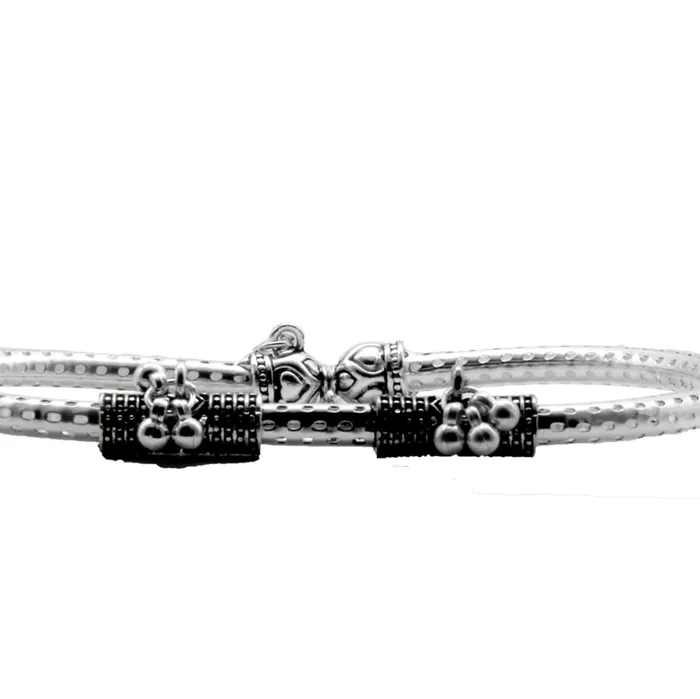 Charm Necklaces Teejh Teejh Double Cylindrical Silver Oxidized Charm Anklets Charm Necklaces Teejh Teejh Double Cylindrical Silver Oxidized Charm Anklets