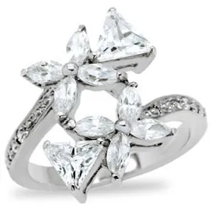 CJ151TK Wholesale Stainless Steel Clear Cubic Zirconia Floral Cluster Ring Green Rings