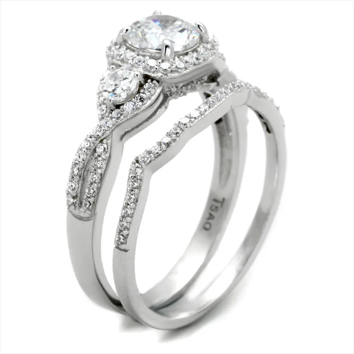 CJ352 Wholesale Womens 925 Sterling Silver Rhodium AAA Grade CZ Clear Ring Set Green Rings