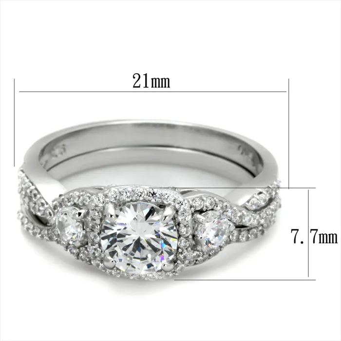 CJ352 Wholesale Womens 925 Sterling Silver Rhodium AAA Grade CZ Clear Ring Set Green Rings