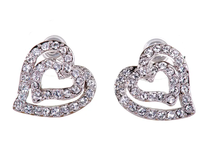 E7102 Assymetrical Dual Heart Rhodium Plated Swarovski Crystal Earrings Red Earrings E7102 Assymetrical Dual Heart Rhodium Plated Swarovski Crystal Earrings Red Earrings
