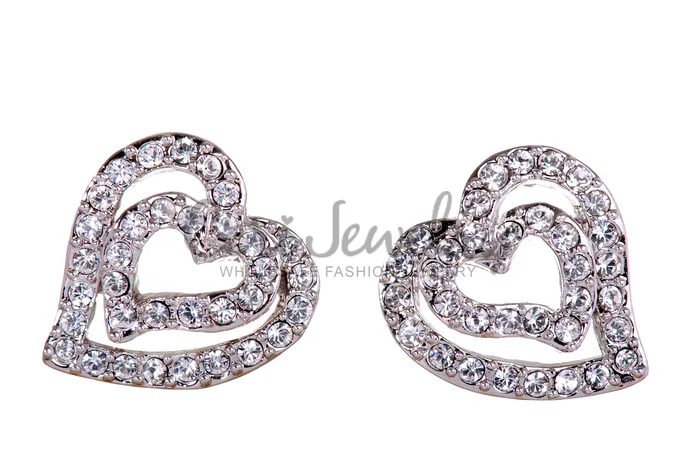 E7102 Assymetrical Dual Heart Rhodium Plated Swarovski Crystal Earrings Red Earrings E7102 Assymetrical Dual Heart Rhodium Plated Swarovski Crystal Earrings Red Earrings
