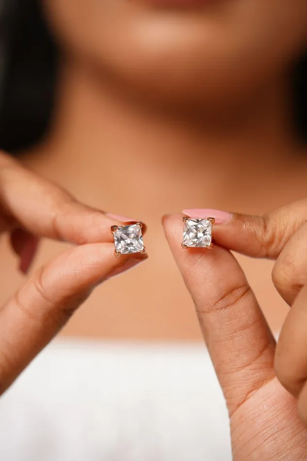 Earrings Attrangi 2 Carat Princess Cut Earring Earrings Attrangi 2 Carat Princess Cut Earring