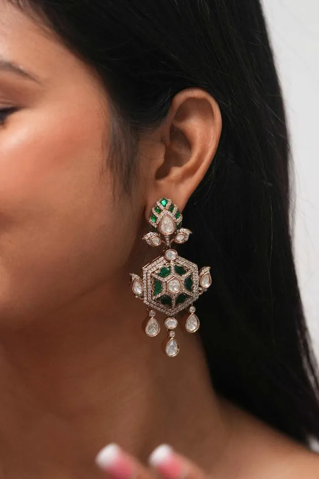 Earrings Attrangi Farida Polki Mid Sized Indian Earrings