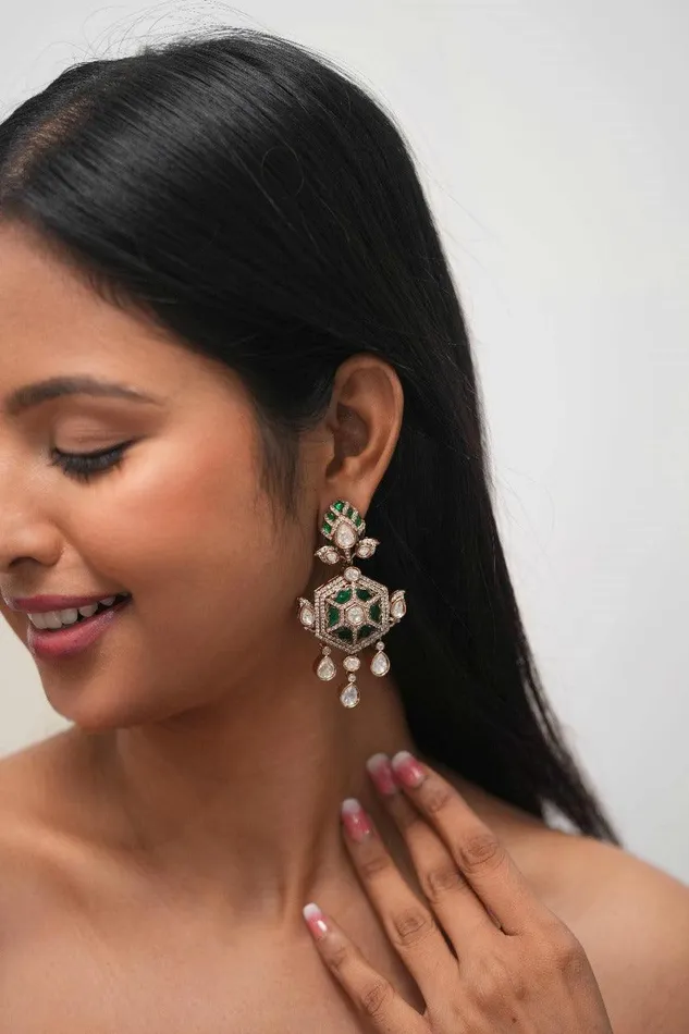 Earrings Attrangi Farida Polki Mid Sized Indian Earrings Earrings Attrangi Farida Polki Mid Sized Indian Earrings