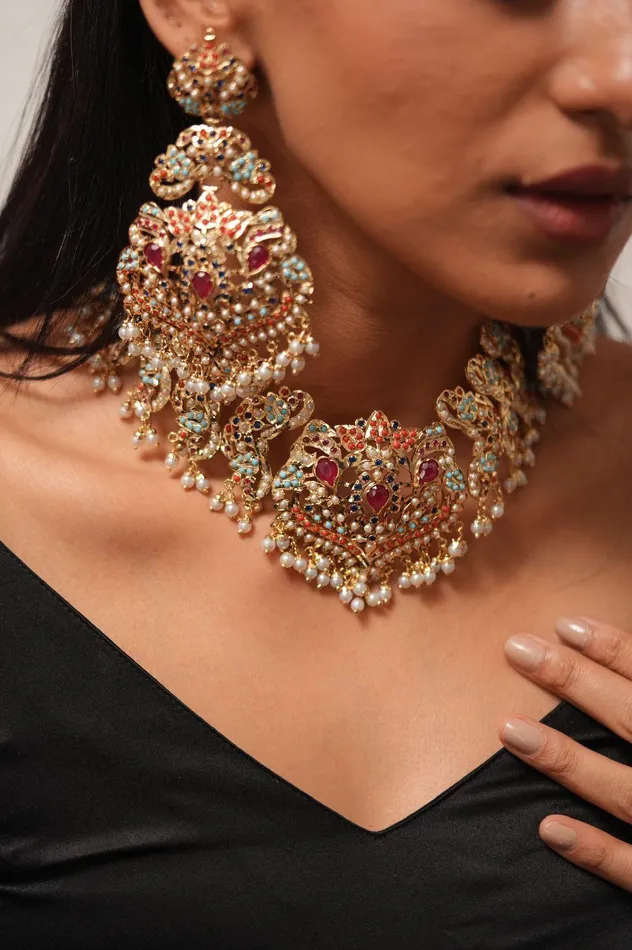 Earrings Attrangi Zeba Jadaau Navratna Heavy Indian Set