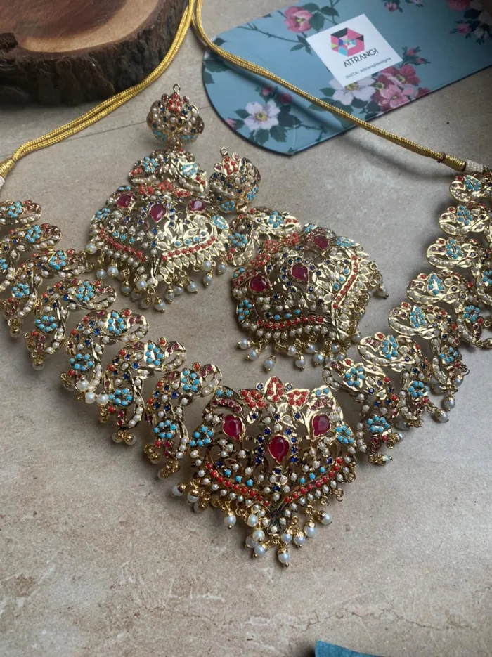 Earrings Attrangi Zeba Jadaau Navratna Heavy Indian Set