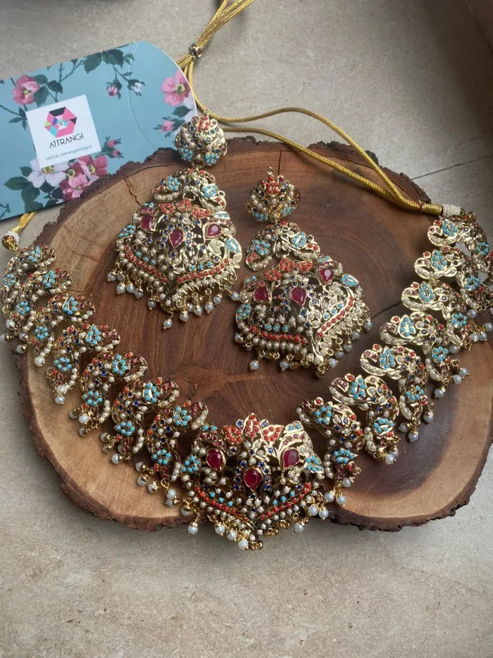 Earrings Attrangi Zeba Jadaau Navratna Heavy Indian Set