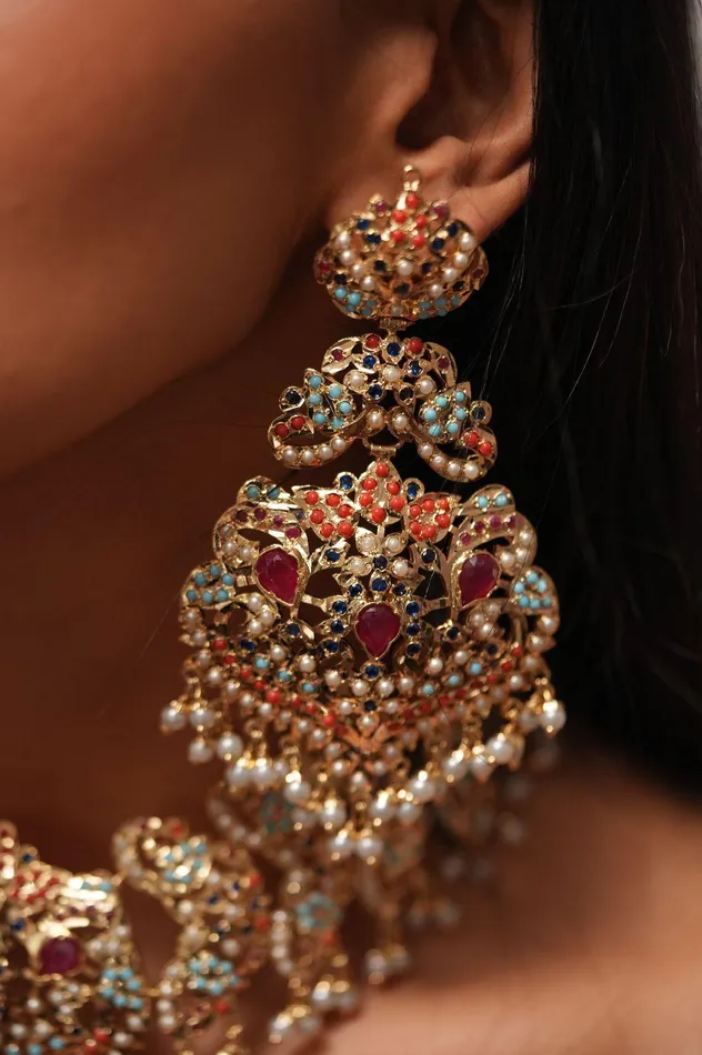 Earrings Attrangi Zeba Jadaau Navratna Heavy Indian Set