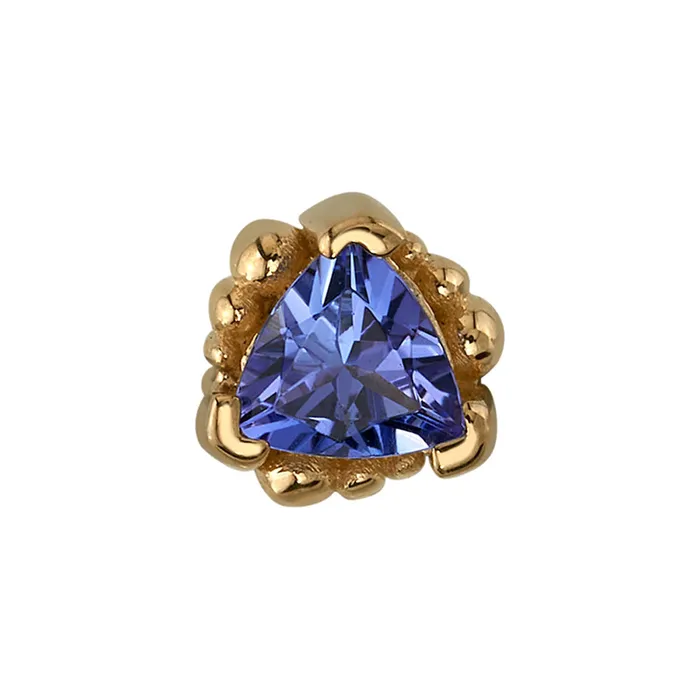 Earrings Body Vision BVLA Beaded Trillion Threaded End in Gold with Tanzanite