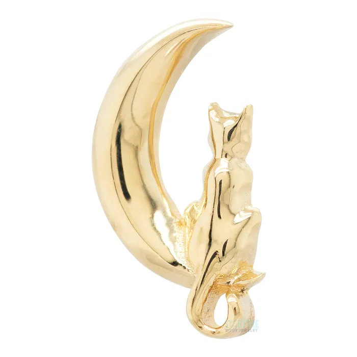 Earrings Cat Moon Threaded End in Gold Anatometal