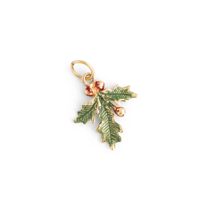 Earrings Holiday Holly Enamel and 14k Charm Vintage