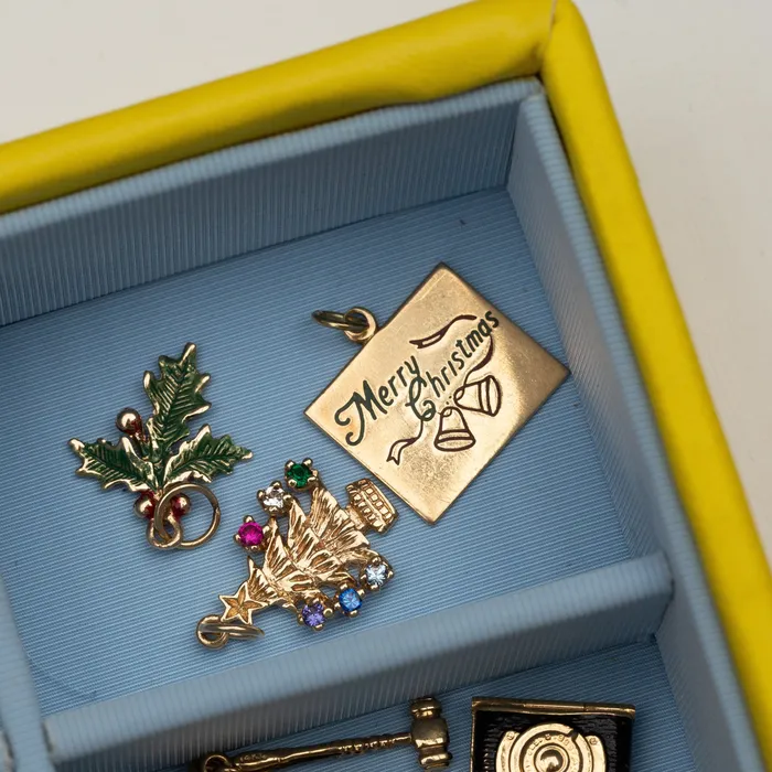 Earrings Holiday Holly Enamel and 14k Charm Vintage