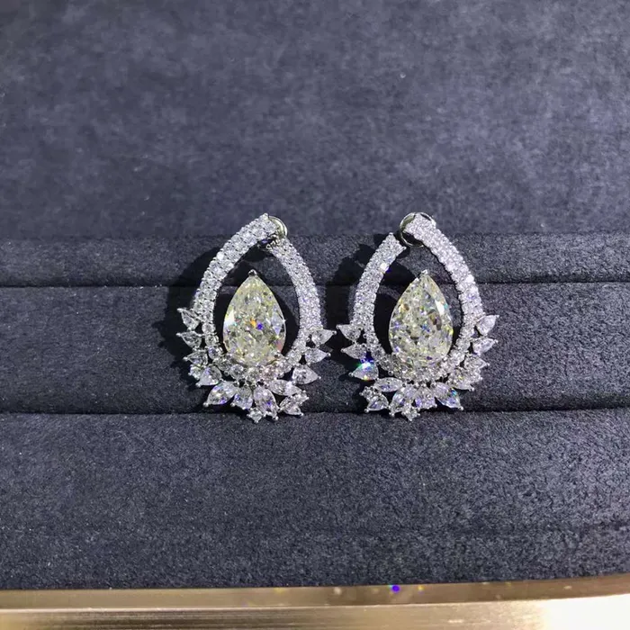 Earrings Leyloon Jewelry 4 Carat KM Colorless Pear Cut Double Halo VVS Moissanite Stud Earrings