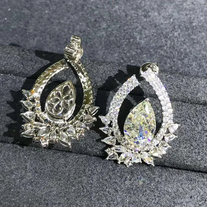 Earrings Leyloon Jewelry 4 Carat KM Colorless Pear Cut Double Halo VVS Moissanite Stud Earrings