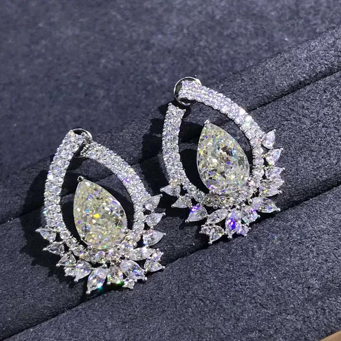 Earrings Leyloon Jewelry 4 Carat KM Colorless Pear Cut Double Halo VVS Moissanite Stud Earrings
