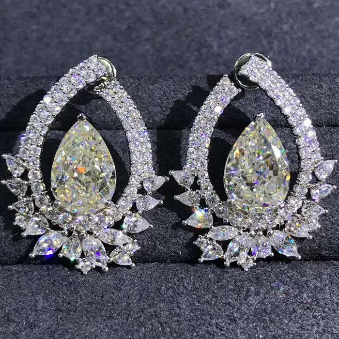 Earrings Leyloon Jewelry 4 Carat KM Colorless Pear Cut Double Halo VVS Moissanite Stud Earrings
