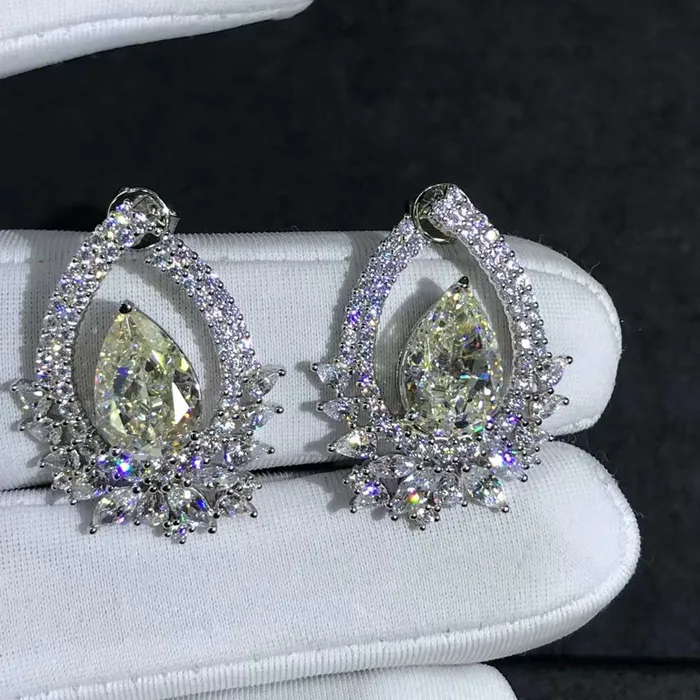 Earrings Leyloon Jewelry 4 Carat KM Colorless Pear Cut Double Halo VVS Moissanite Stud Earrings
