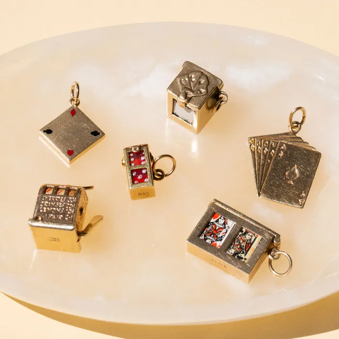 Earrings Royal Flush 14k Gold Card Charm Vintage