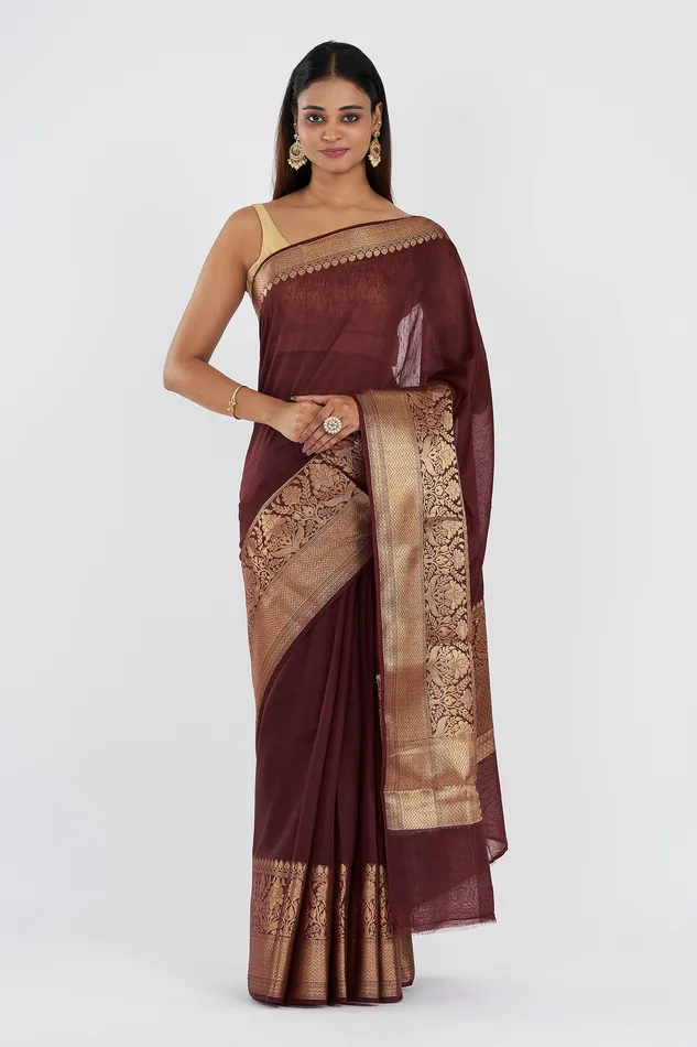 Earrings Teejh Teejh Darbhanga Maroon Banarasi Silk Linen Saree