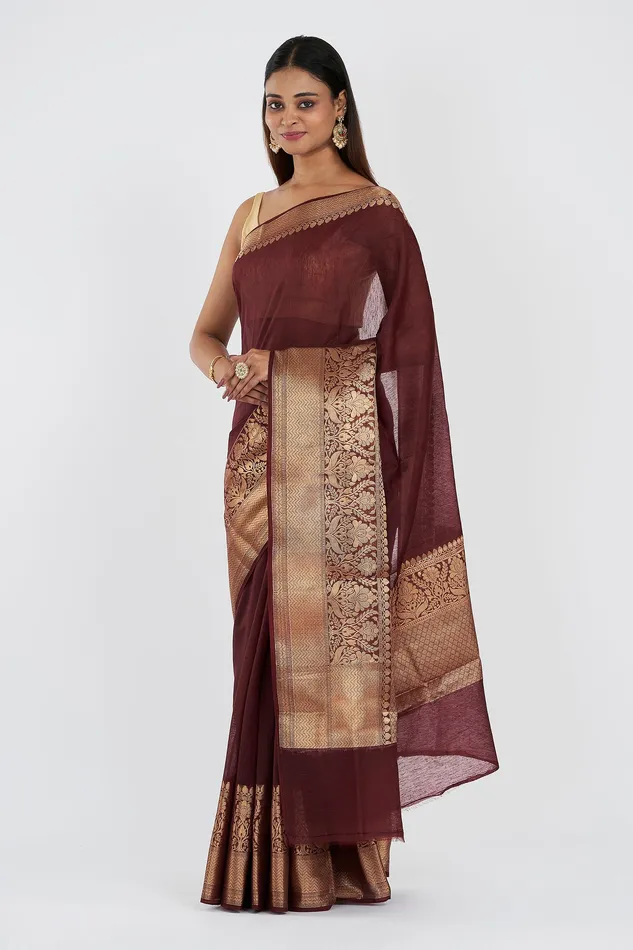 Earrings Teejh Teejh Darbhanga Maroon Banarasi Silk Linen Saree