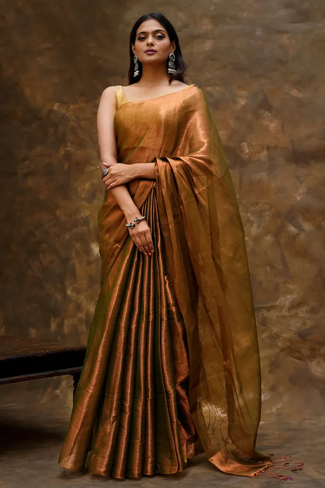 Earrings Teejh Trishika Rust Green Tissue Saree Teejh