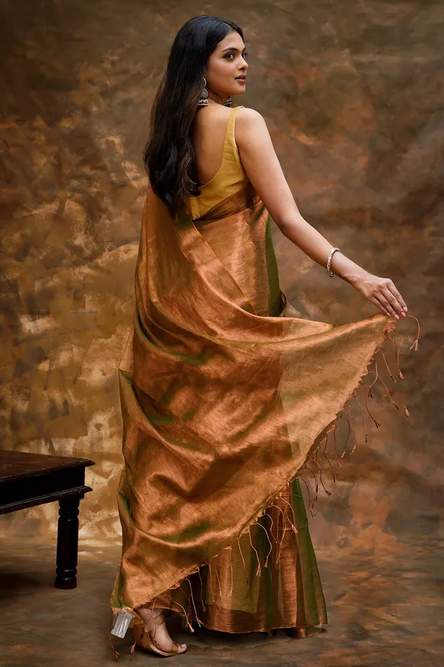 Earrings Teejh Trishika Rust Green Tissue Saree Teejh