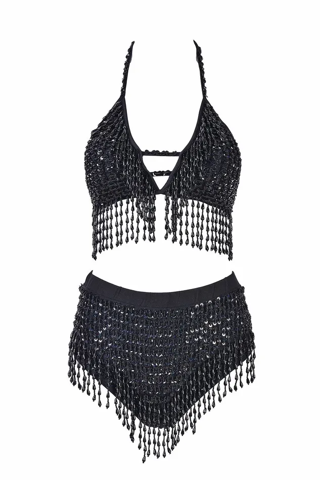 Earrings THE LUMi SHOP Hand Stitched Sequin High Waisted Bottoms Midnight