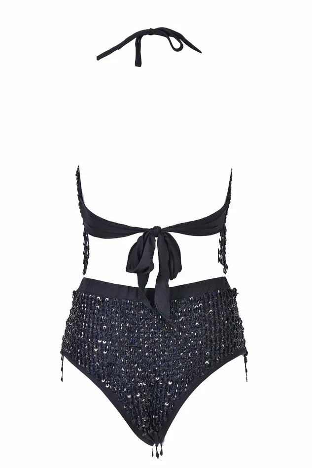 Earrings THE LUMi SHOP Hand Stitched Sequin High Waisted Bottoms Midnight