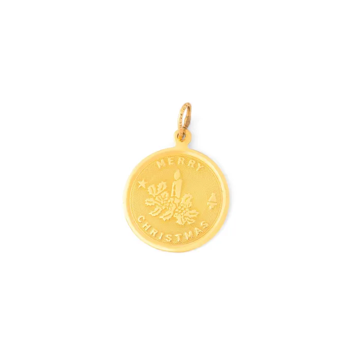 Earrings Vintage Merry Christmas 14k Gold Disc Charm
