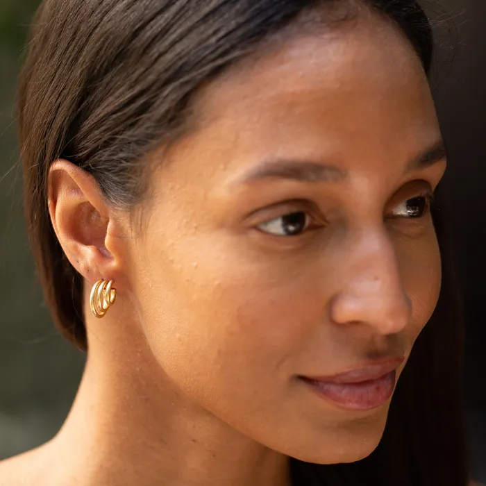 Earrings Vintage Triple Hoop 14k Gold Earrings