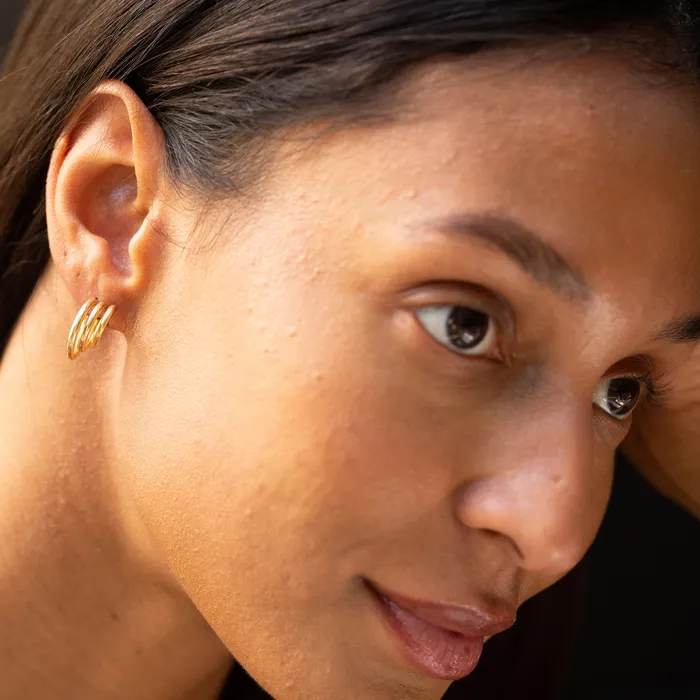 Earrings Vintage Triple Hoop 14k Gold Earrings