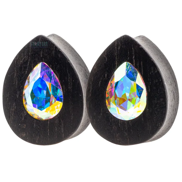 Esoteric Organics Teardrop Swarovski Plugs in Wood Rose AB Earrings