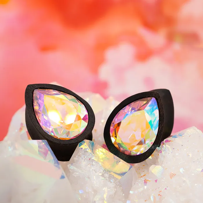 Esoteric Organics Teardrop Swarovski Plugs in Wood Rose AB Earrings