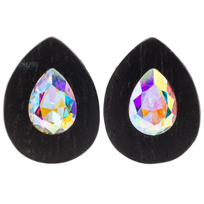 Esoteric Organics Teardrop Swarovski Plugs in Wood Rose AB Earrings