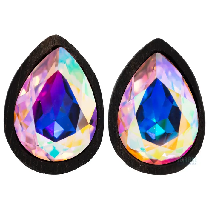 Esoteric Organics Teardrop Swarovski Plugs in Wood Rose AB Earrings