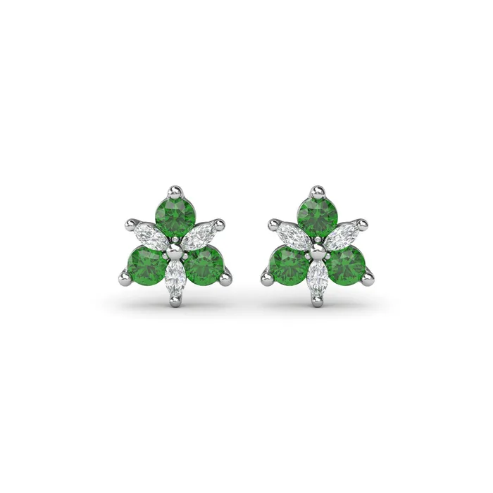 Fana Earrings Emerald Diamond Cluster Earrings